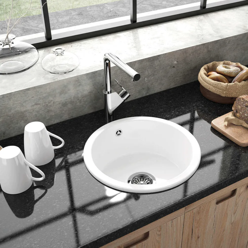 Thomas Denby Metro Round 1 Bowl Inset or Undermount Ceramic Kitchen Sink - 445 x 445mm