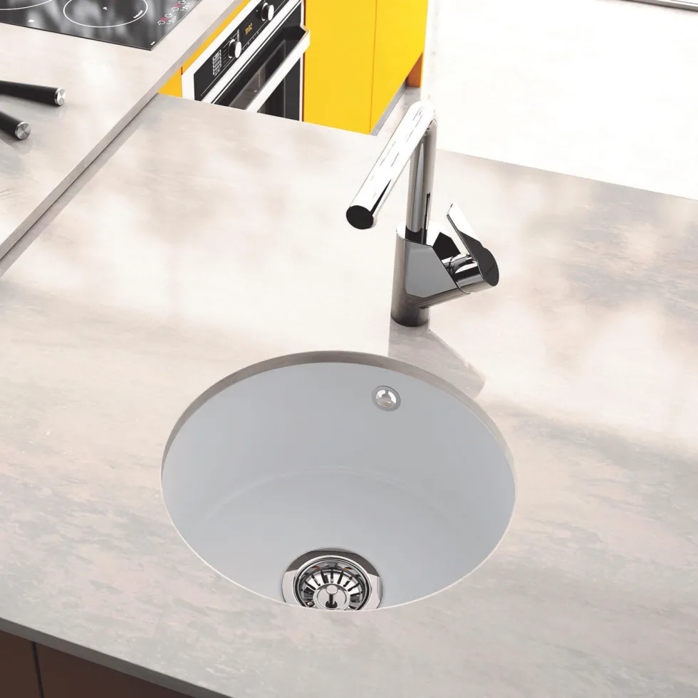 Thomas Denby Metro Round 1 Bowl Inset or Undermount Ceramic Kitchen Sink - 445 x 445mm