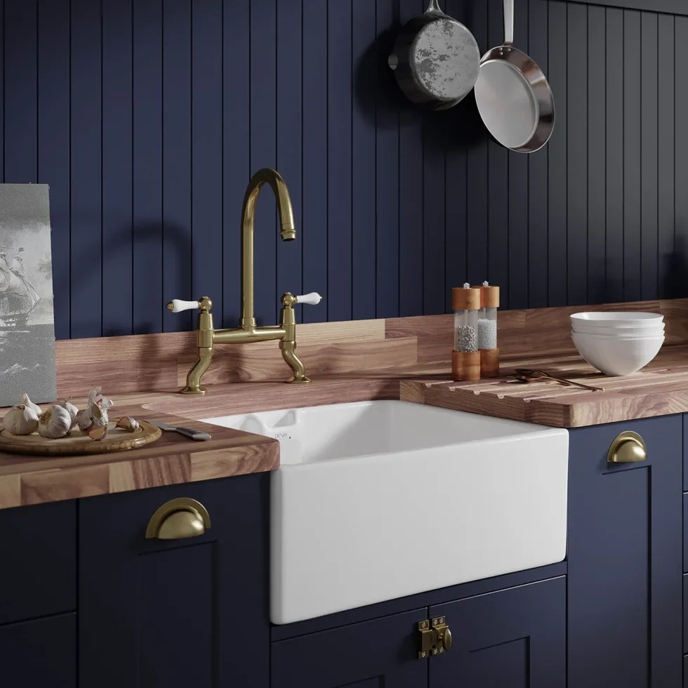 Thomas Denby Norfolk Belfast 1 Bowl Gloss White Ceramic Kitchen Sink - 595 x 460mm