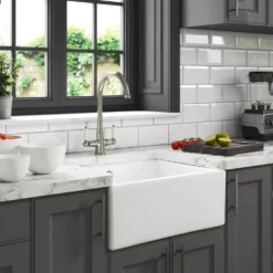 Thomas Denby Oxford Belfast 1 Bowl Gloss White Ceramic Kitchen Sink - 595 x 465mm