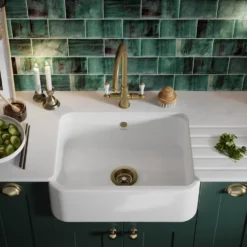 Thomas Denby Windsor Belfast 1 Bowl Gloss White Ceramic Kitchen Sink - 595 x 460mm