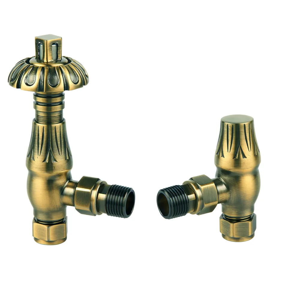 Toasty Antique Brass Traditional Metal Handle Angled Thermostatic Radiator Valve