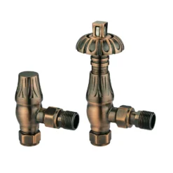 Toasty Antique Copper Traditional Metal Handle Angled Thermostatic Radiator Valve