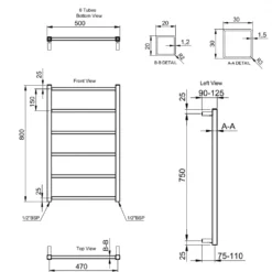 Toasty Arcus Polished Stainless Steel Electric Heated Towel Rail