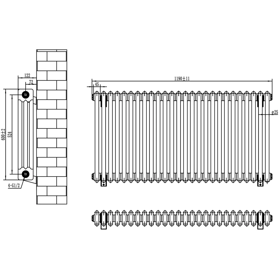 Toasty Ardleigh White Horizontal Column Radiator