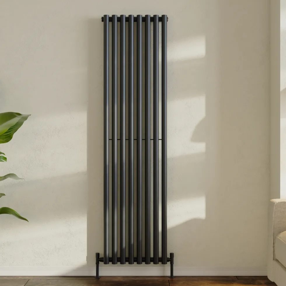 Toasty Aura Matt Black Round Tube Vertical Radiator
