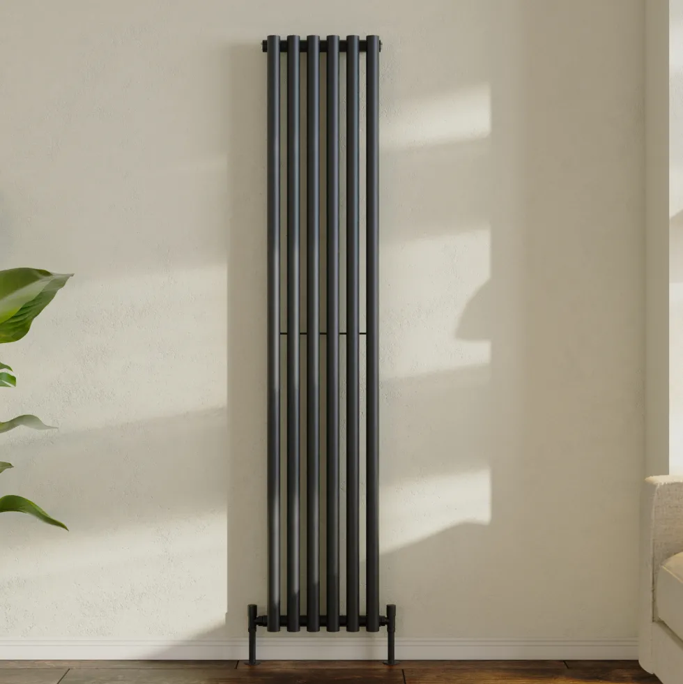 Toasty Aura Matt Black Round Tube Vertical Radiator