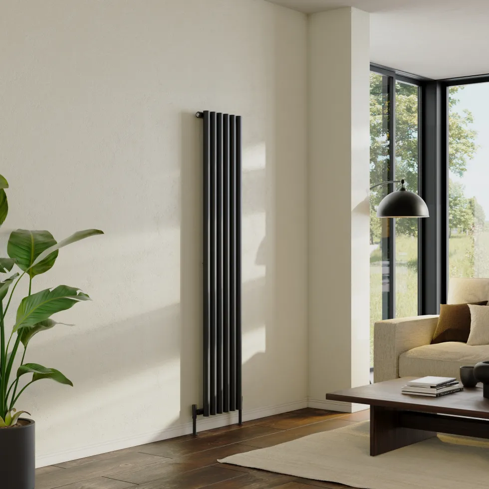Toasty Aura Matt Black Round Tube Vertical Radiator