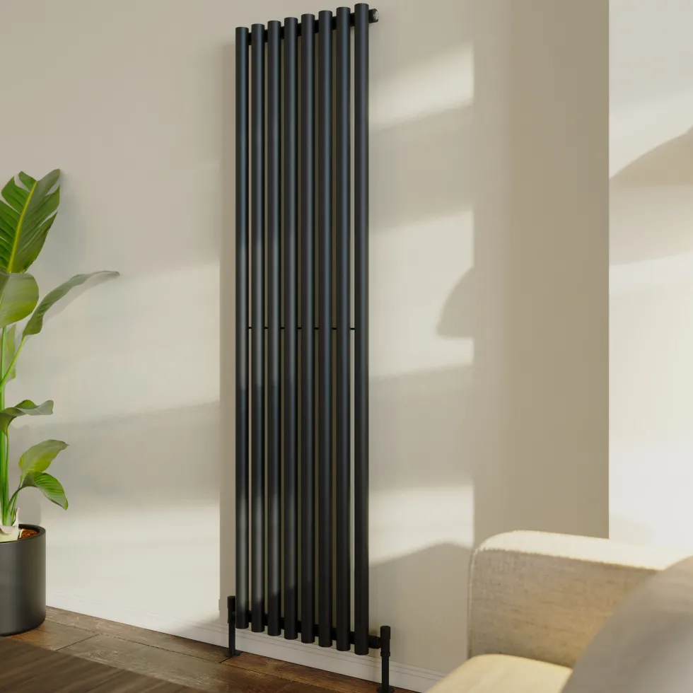 Toasty Aura Matt Black Round Tube Vertical Radiator