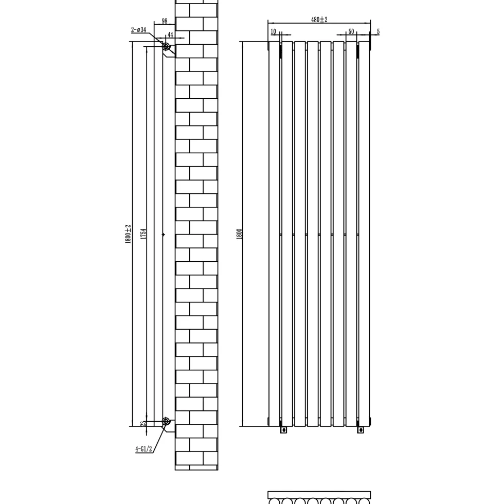 Toasty Aura Matt Black Round Tube Vertical Radiator