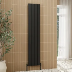 Toasty Drift Matt Black Vertical Aluminium Radiator - 1800 x 375mm