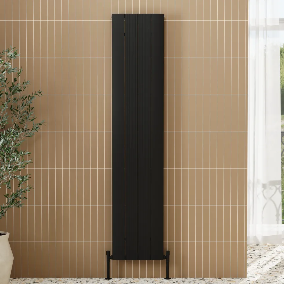 Toasty Drift Matt Black Vertical Aluminium Radiator - 1800 x 375mm