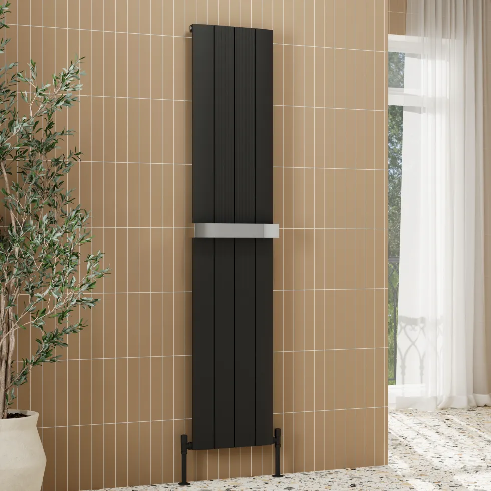 Toasty Drift Matt Black Vertical Aluminium Radiator - 1800 x 375mm