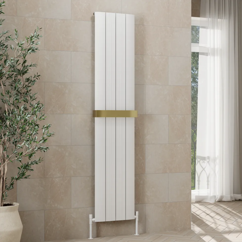 Toasty Drift White Vertical Aluminium Radiator - 1800 x 375mm