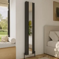 Toasty Echo Anthracite Grey Oval Double Panel Vertical Mirror Radiator - 1800 x 380mm