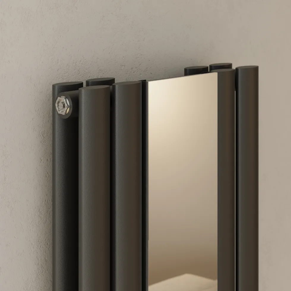 Toasty Echo Anthracite Grey Oval Double Panel Vertical Mirror Radiator - 1800 x 380mm