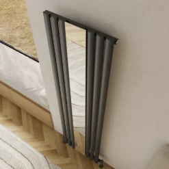 Toasty Echo Anthracite Grey Oval Single Panel Vertical Mirror Radiator - 1800 x 500mm