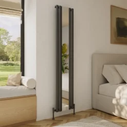 Toasty Echo Anthracite Grey Oval Single Panel Vertical Mirror Radiator - 1800 x 380mm