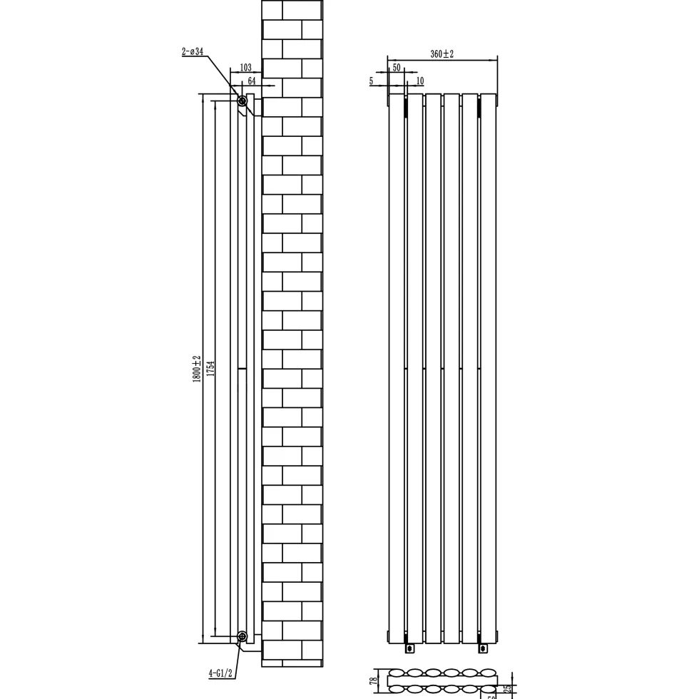 Toasty Ember Anthracite Oval Panel Vertical Radiator
