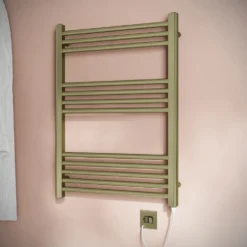 Toasty Glow Brushed Brass 22mm Electric Heated Ladder Towel Rail with Heating Element