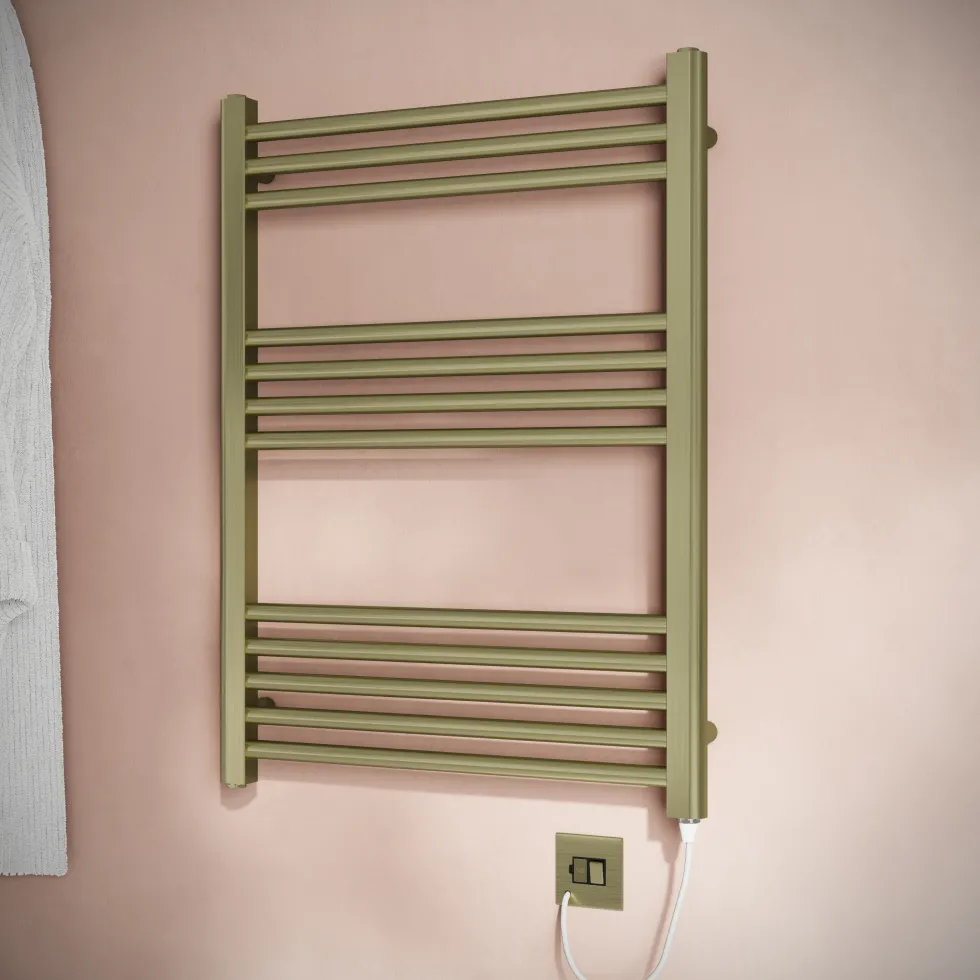 Toasty Glow Brushed Brass 22mm Electric Heated Ladder Towel Rail with Heating Element