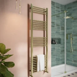 Toasty Glow Brushed Brass 22mm Heated Ladder Towel Rail