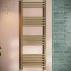 Toasty Glow Brushed Brass 22mm Heated Ladder Towel Rail