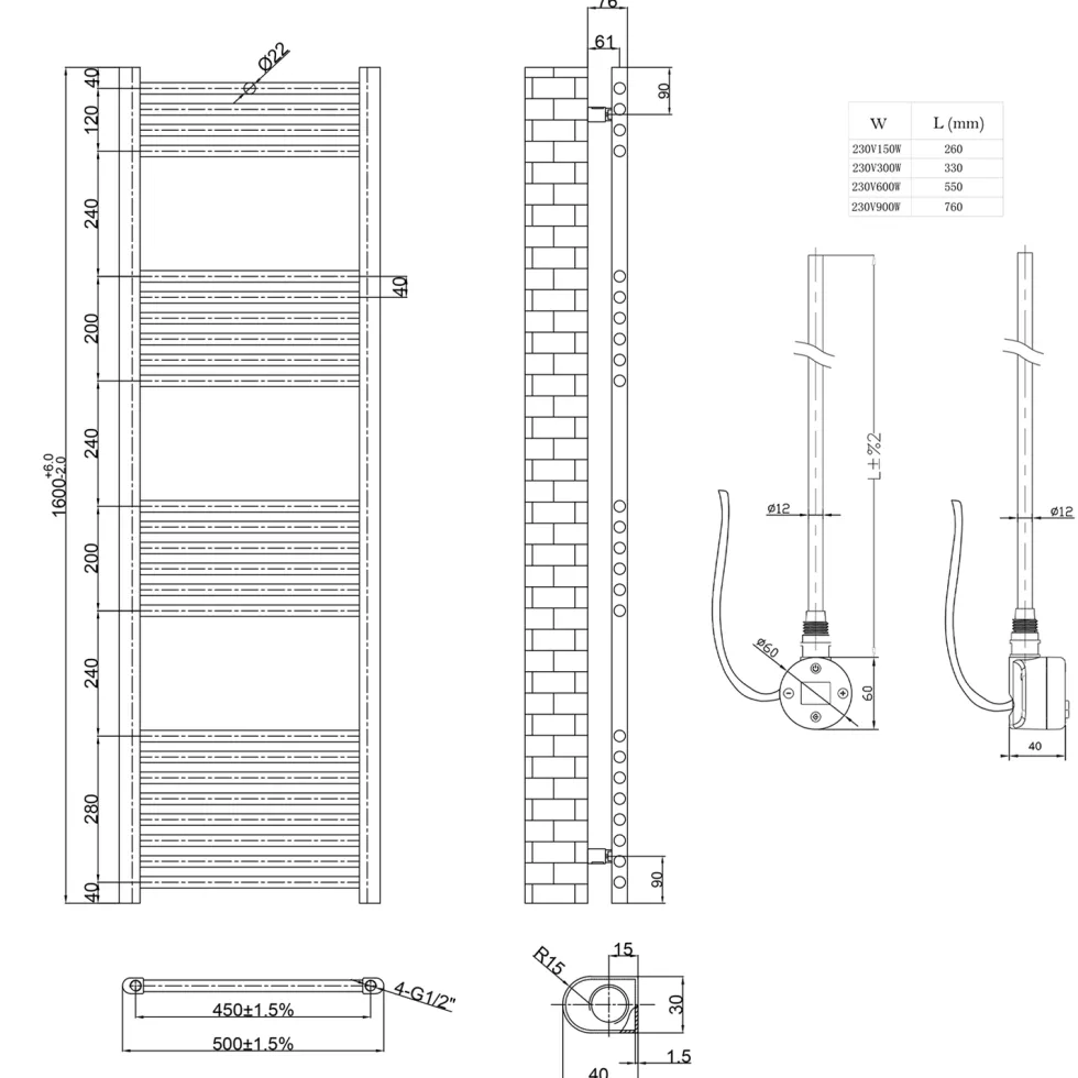 Toasty Glow Chrome 22mm Electric Heated Ladder Towel Rail with Heating Element
