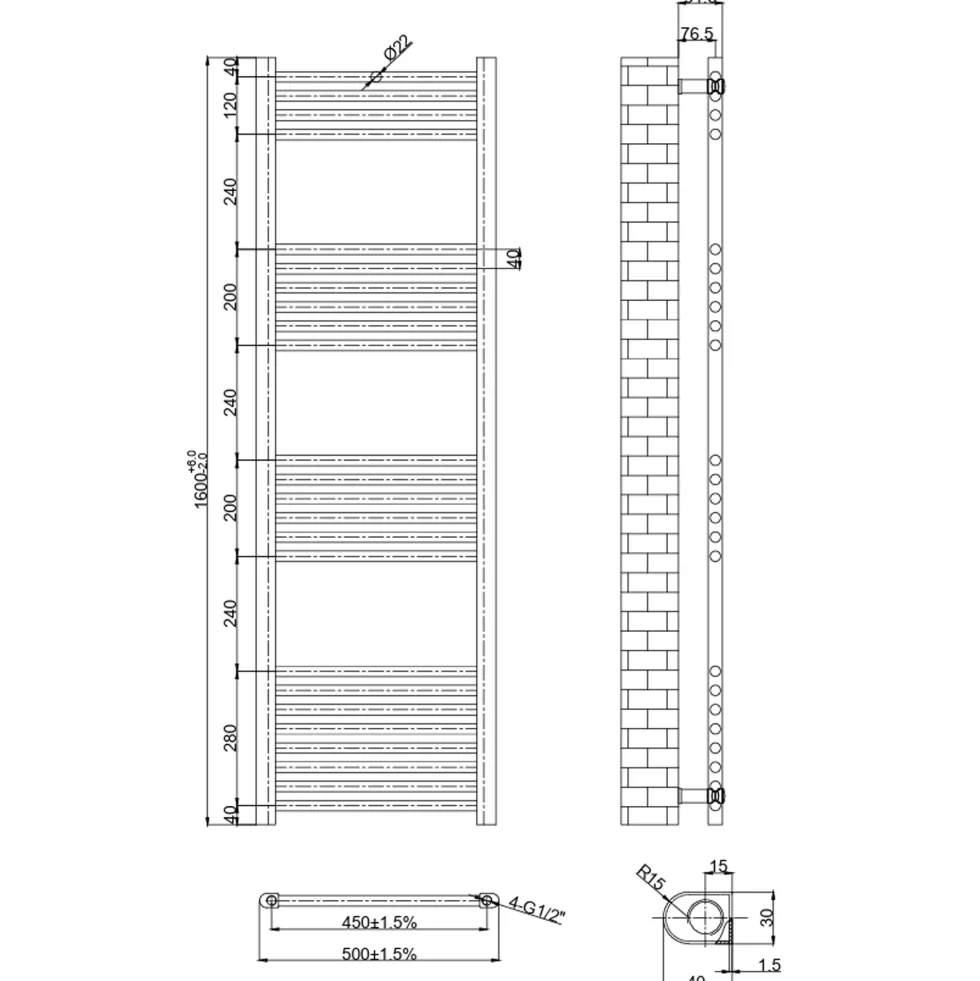 Toasty Glow Chrome 22mm Heated Ladder Towel Rail