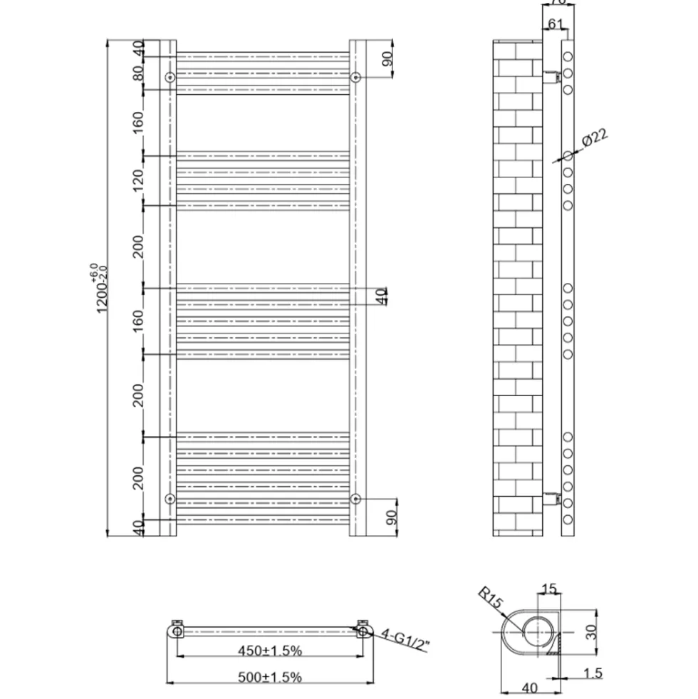 Toasty Glow Chrome 22mm Heated Ladder Towel Rail