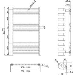Toasty Glow Matt Black 22mm Heated Ladder Towel Rail