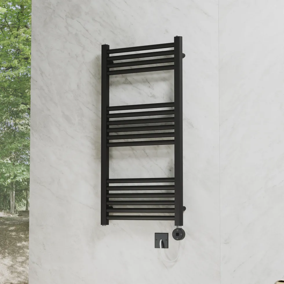 Toasty Glow Premium Matt Black 25mm Electric Heated Towel Rail with Heating Element