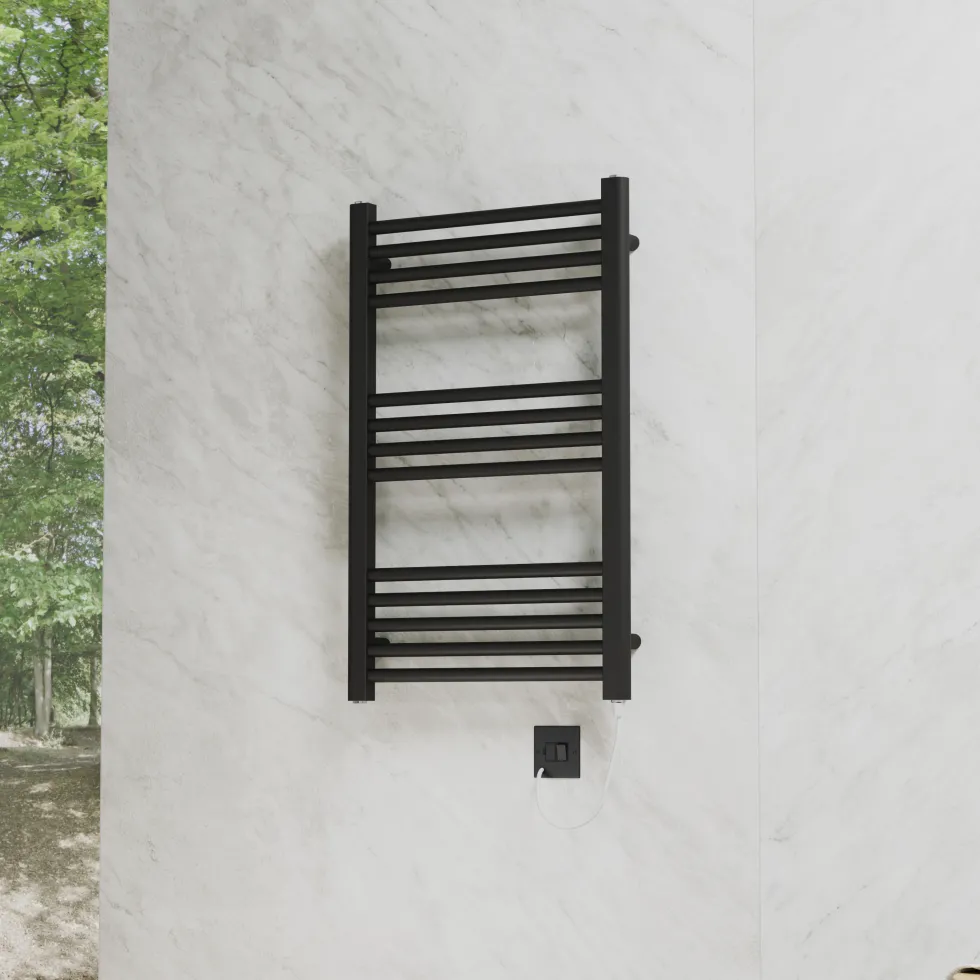 Toasty Glow Premium Matt Black 25mm Electric Heated Towel Rail with Heating Element
