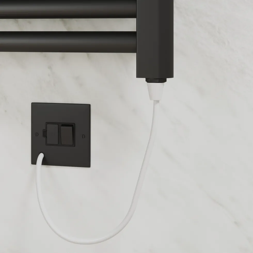 Toasty Glow Premium Matt Black 25mm Electric Heated Towel Rail with Heating Element