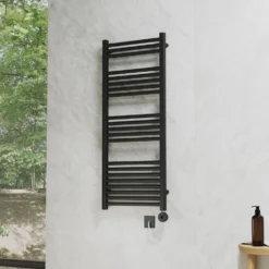 Toasty Glow Premium Matt Black 25mm Electric Heated Towel Rail with Heating Element