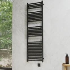 Toasty Glow Premium Matt Black 25mm Electric Heated Towel Rail with Heating Element
