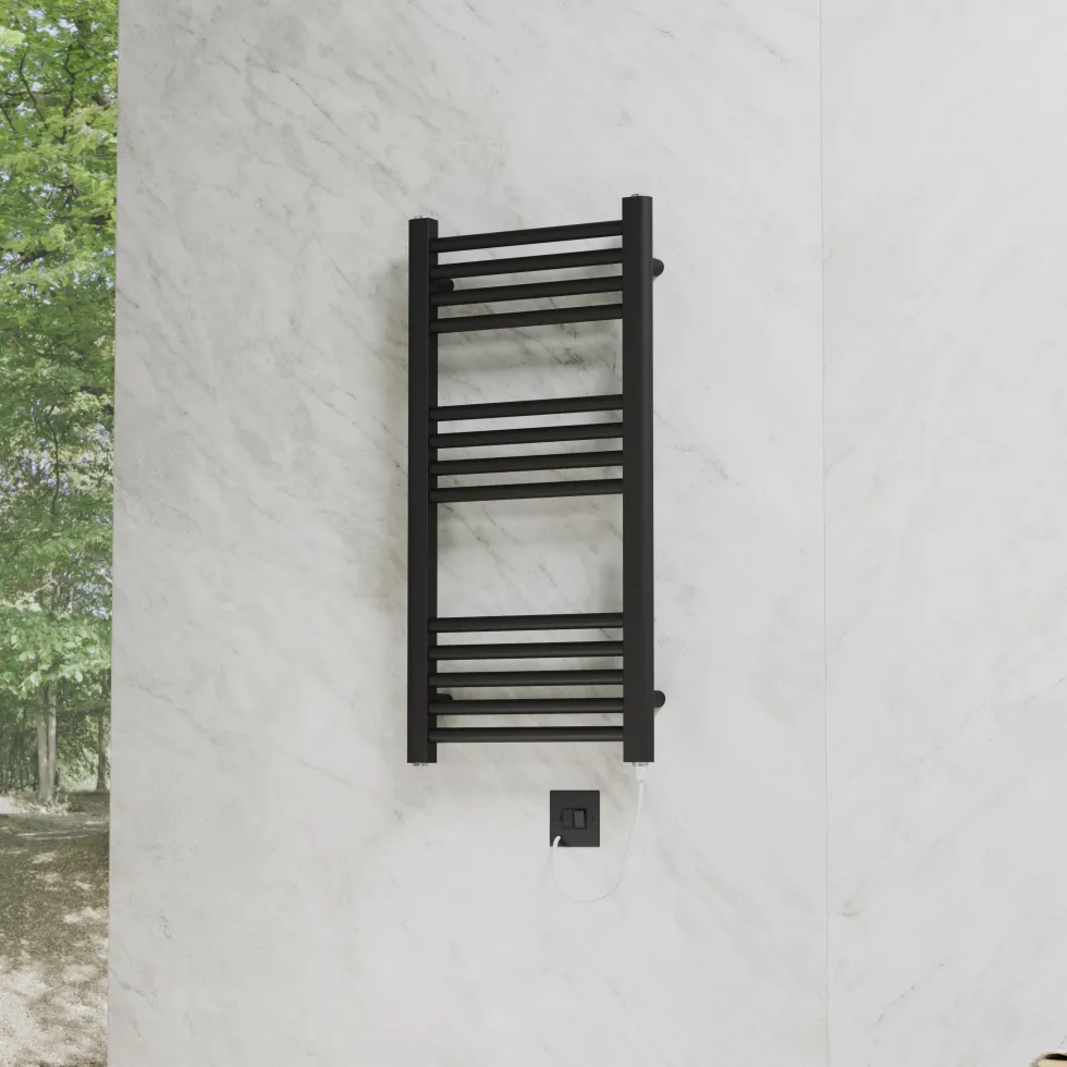 Toasty Glow Premium Matt Black 25mm Electric Heated Towel Rail with Heating Element