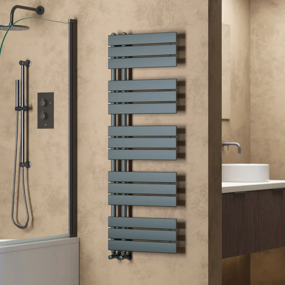 Toasty Haven Anthracite Flat Panel Offset Heated Towel Rail