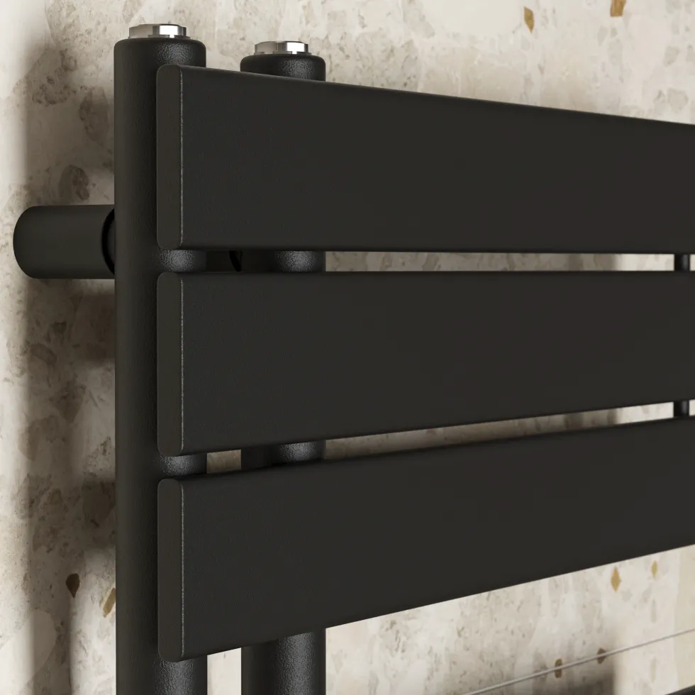 Toasty Haven Matt Black Flat Panel Offset Heated Towel Rail - 1290 x 500mm