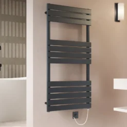 Toasty Hush Anthracite Electric Flat Panel Heated Towel Rail with Heating Element