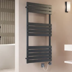 Toasty Hush Anthracite Electric Flat Panel Heated Towel Rail with Heating Element