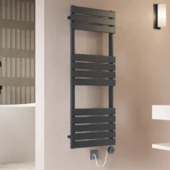 Toasty Hush Anthracite Electric Flat Panel Heated Towel Rail with Heating Element