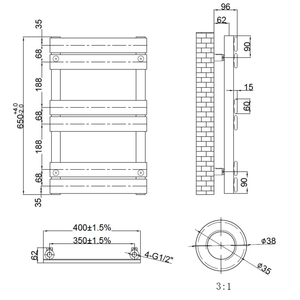 Toasty Hush Anthracite Flat Panel Heated Towel Rail