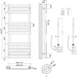 Toasty Hush Brushed Brass Electric Flat Panel Heated Towel Rail with Heating Element
