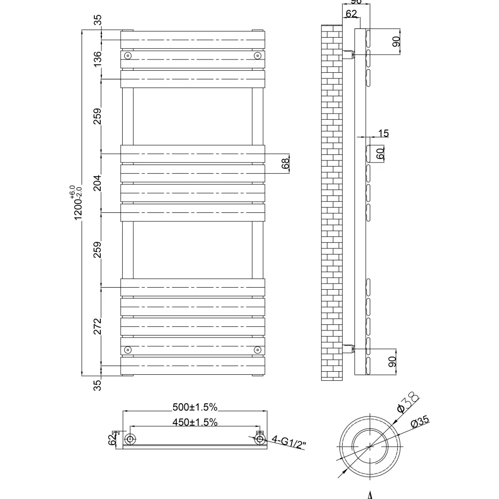 Toasty Hush Brushed Bronze Flat Panel Heated Towel Rail