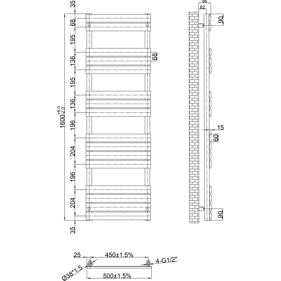 Toasty Hush Brushed Bronze Flat Panel Heated Towel Rail