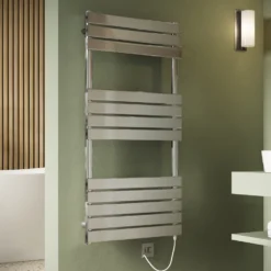 Toasty Hush Chrome Electric Flat Panel Heated Towel Rail with Heating Element