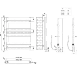 Toasty Hush Matt Black Electric Flat Panel Heated Towel Rail with Heating Element