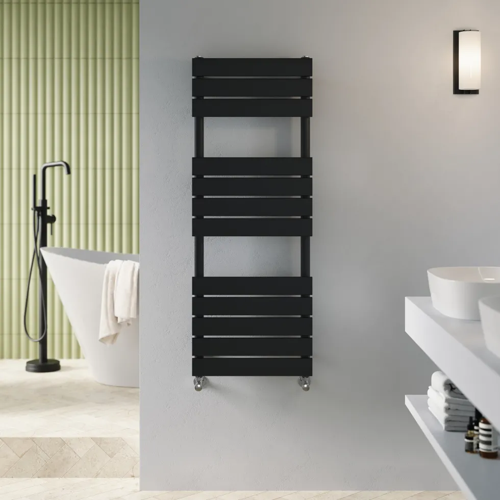 Toasty Hush Matt Black Flat Panel Heated Towel Rail