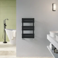 Toasty Hush Matt Black Flat Panel Heated Towel Rail